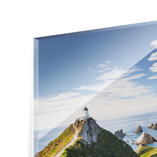Glass prints landscape Nugget Point Lighthouse And Sea New Zealand