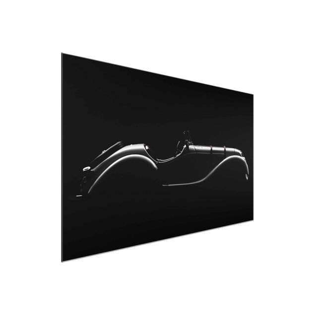 Glass prints black and white Vintage Car Silhouette