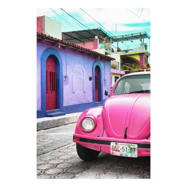 Glass prints architecture and skylines Pink VW Beetle