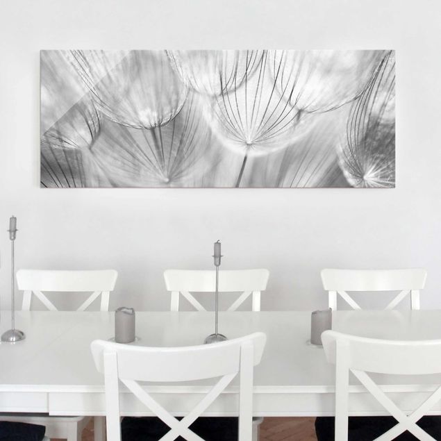 Glass prints dandelion clock Dandelions macro shot in black and white