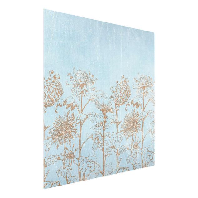 Floral picture Etching In Blue
