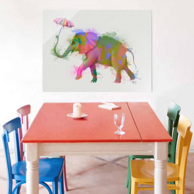 Glass prints pieces Rainbow Splash Elephant