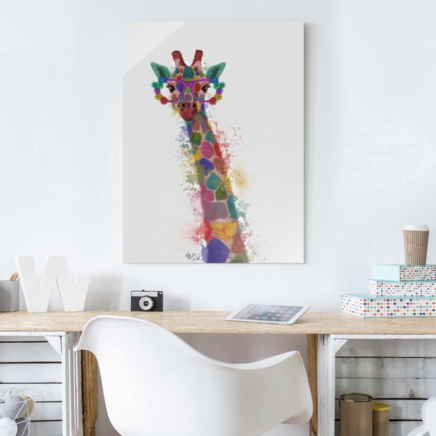 Glass prints pieces Rainbow Splash Giraffe