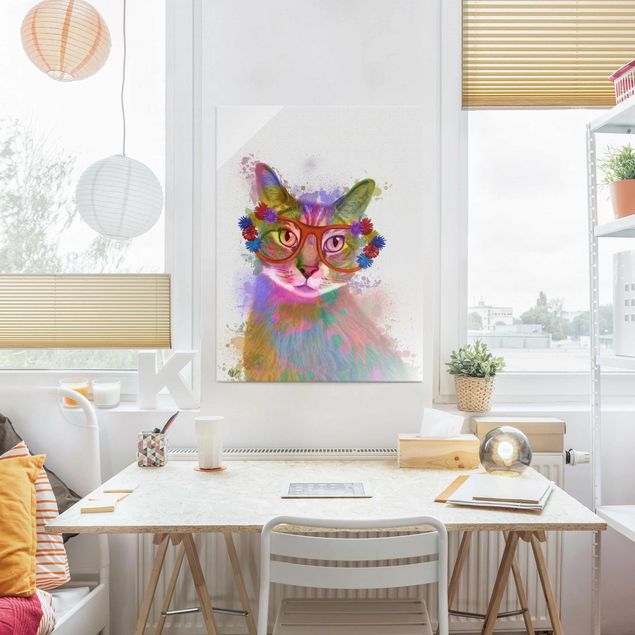 Glass prints pieces Rainbow Splash Cat