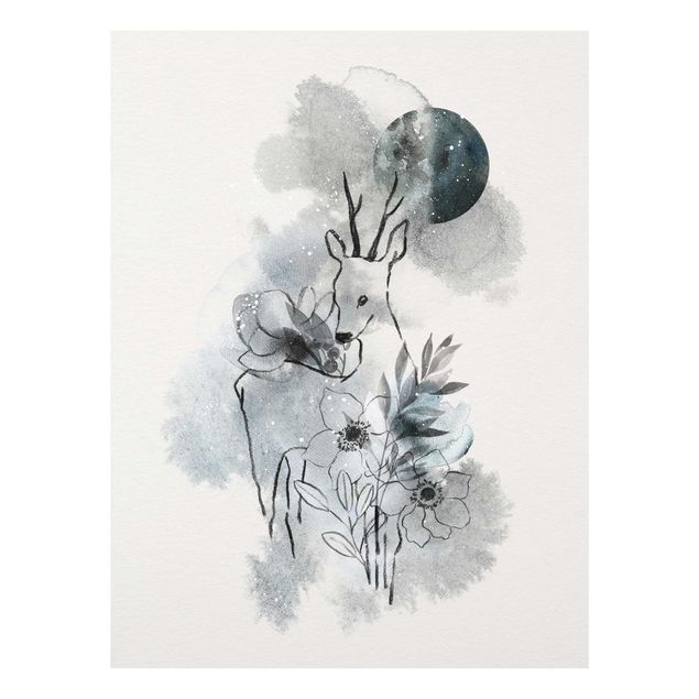 Prints blue Deer And Moon