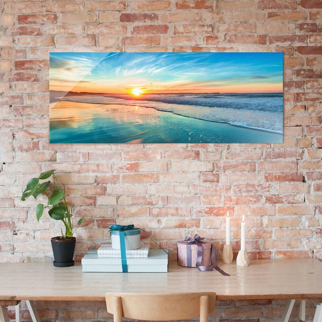 Glass prints dunes Romantic Sunset By The Sea