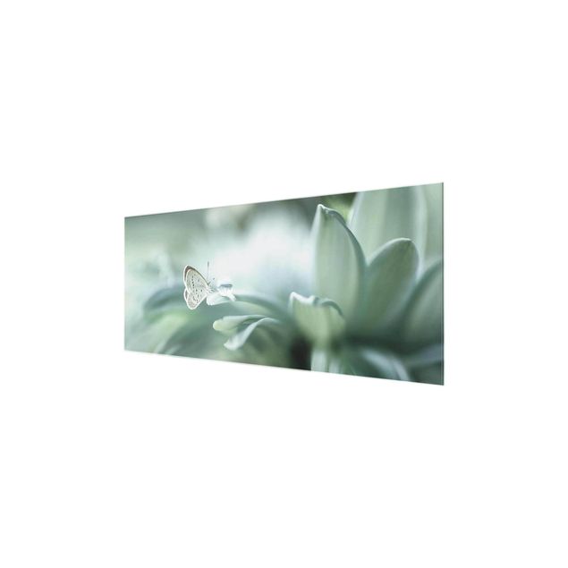 Green canvas wall art Butterfly And Dew Drops In Pastel Green