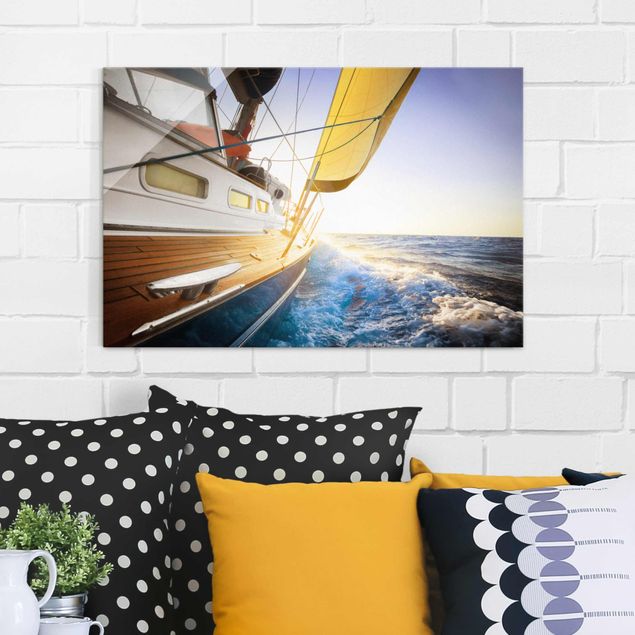 Prints landscape Sailboat On Blue Ocean In Sunshine