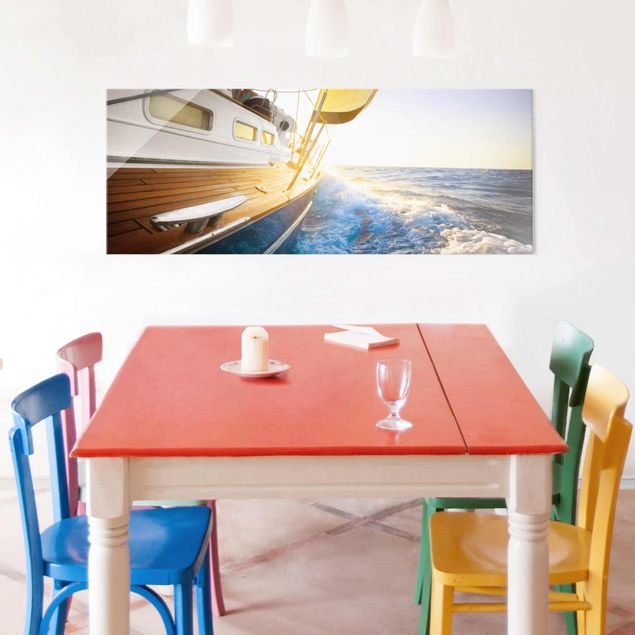 Prints landscape Sailboat On Blue Ocean In Sunshine