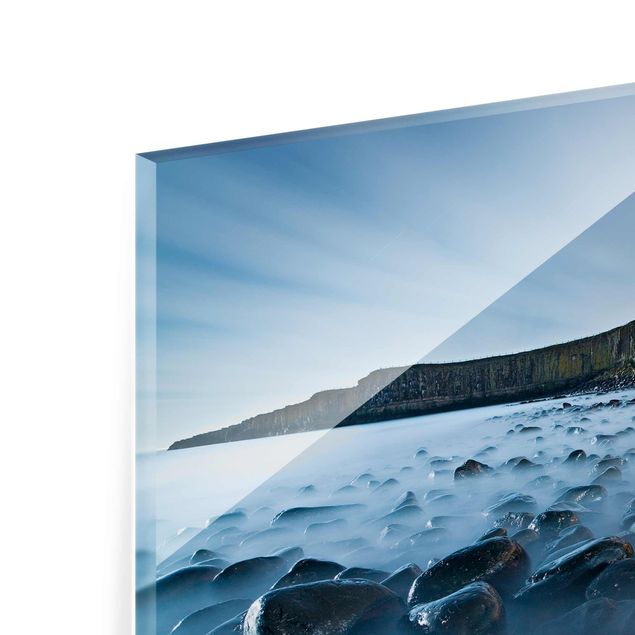 Glass prints beach Sunrise With Fog At Dunstanburgh Castle