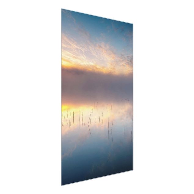 Glass prints landscape Sunrise Swedish Lake
