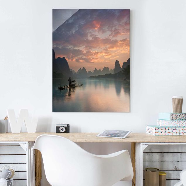 Glass prints mountain Sunrise Over Chinese River
