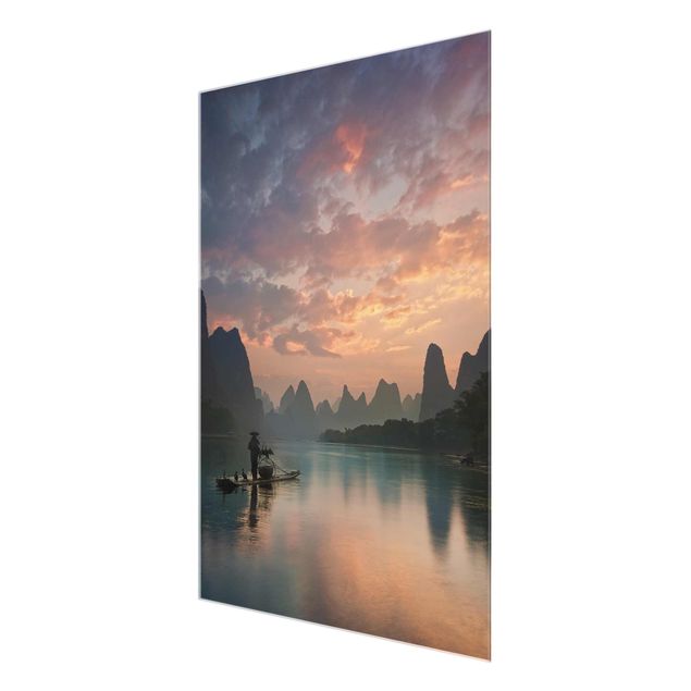 Glass prints landscape Sunrise Over Chinese River