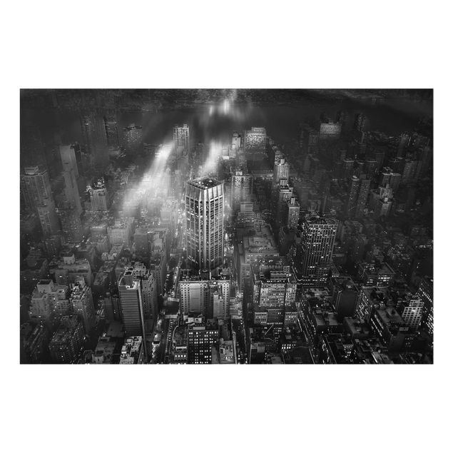 Glass prints black and white Sunlight Over New York City