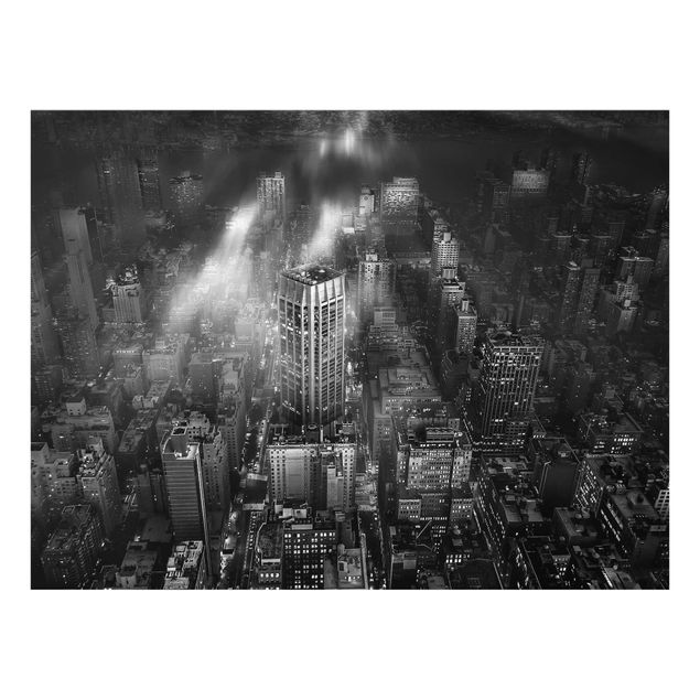 Glass prints black and white Sunlight Over New York City