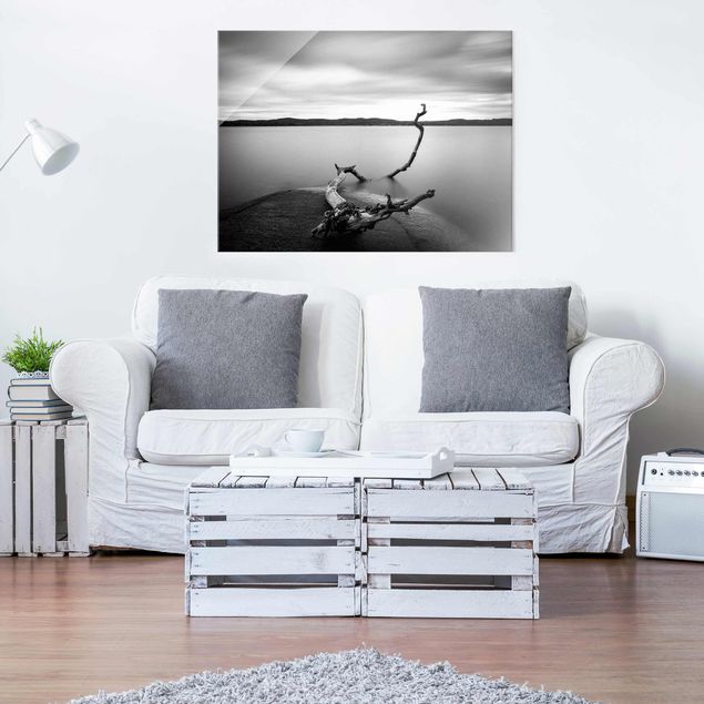 Landscape wall art Sunset In Black And White By The Lake