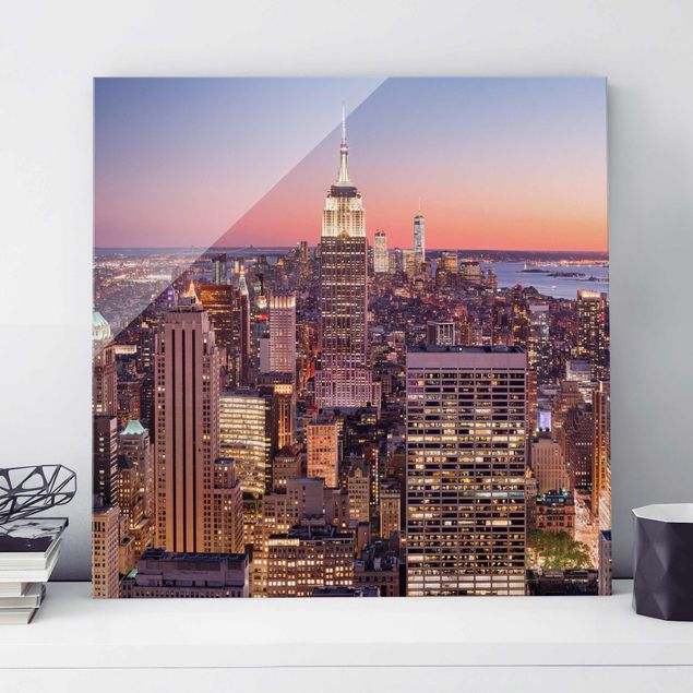 Glass prints New York Sunset Manhattan New York City