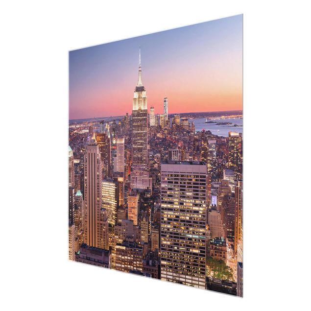 Glass prints architecture and skylines Sunset Manhattan New York City