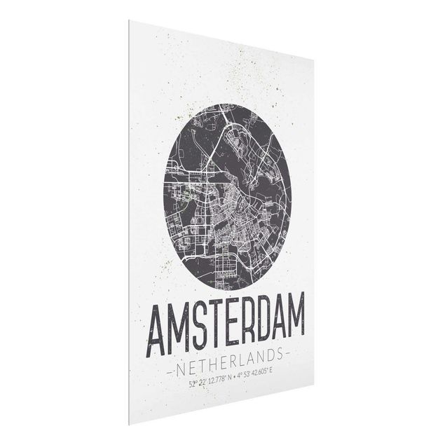 Glass prints sayings & quotes Amsterdam City Map - Retro