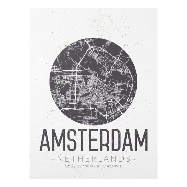 Black and white wall art Amsterdam City Map - Retro