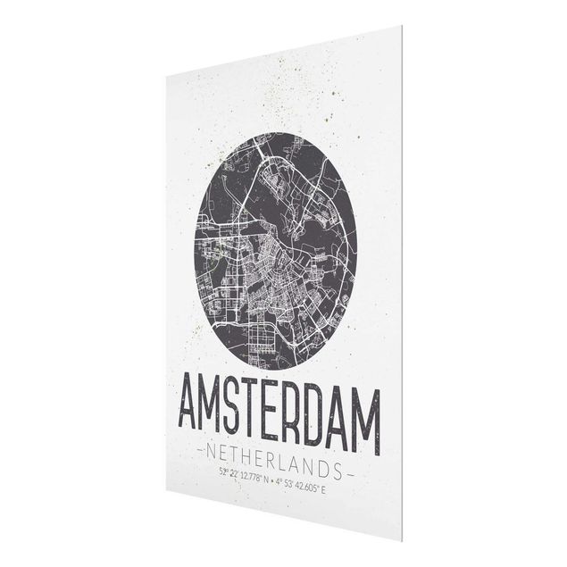 Grey canvas wall art Amsterdam City Map - Retro