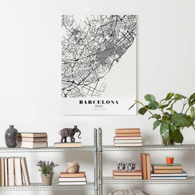 Glass prints black and white Barcelona City Map - Classic