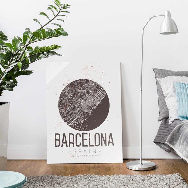 Glass prints maps Barcelona City Map - Retro