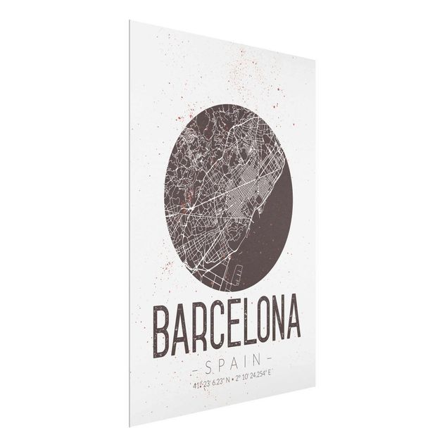 Glass prints sayings & quotes Barcelona City Map - Retro