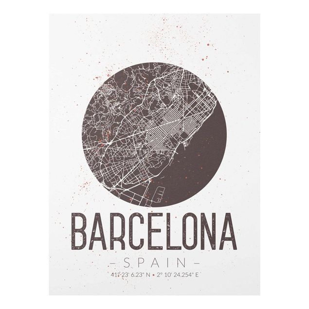 Prints brown Barcelona City Map - Retro