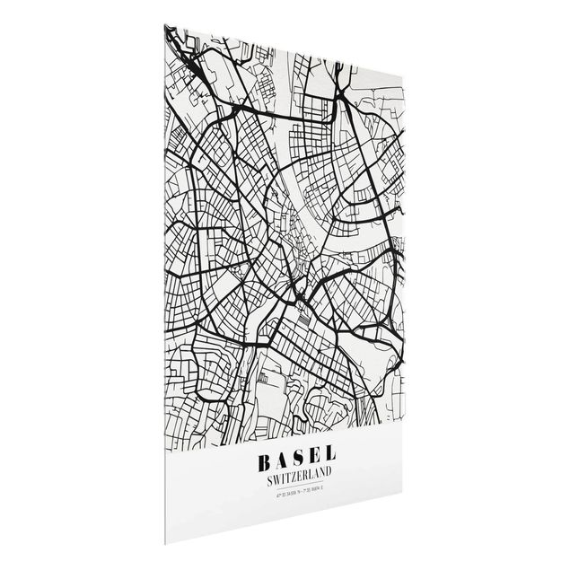 Glass prints sayings & quotes Basel City Map - Classic