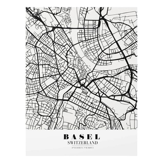 Black and white wall art Basel City Map - Classic