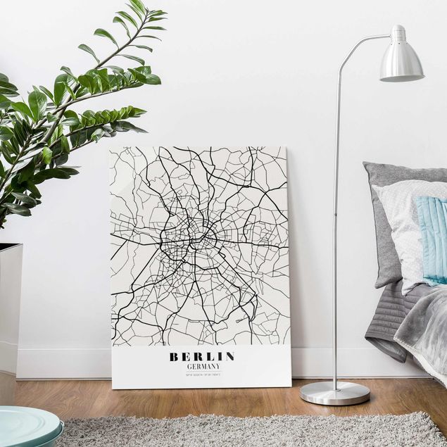 Glass prints black and white Berlin City Map - Classic