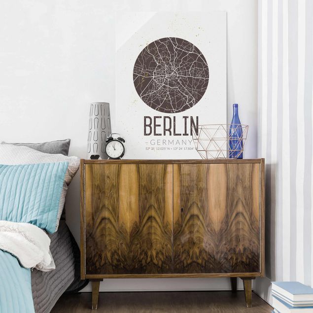 Glass prints black and white City Map Berlin - Retro