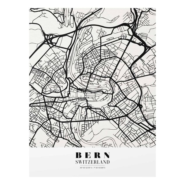 Black and white art Bern City Map - Classical