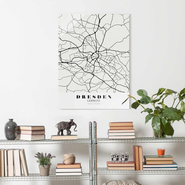 Glass prints black and white Dresden City Map - Classical