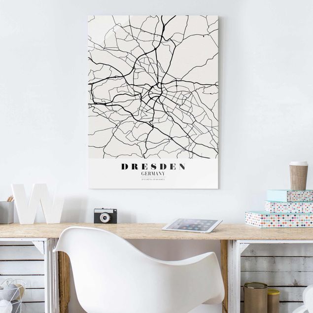 Glass prints maps Dresden City Map - Classical