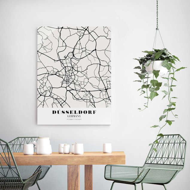 Glass prints black and white Dusseldorf City Map - Classic