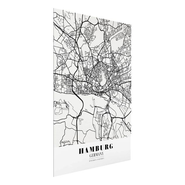 Glass prints maps Hamburg City Map - Classic