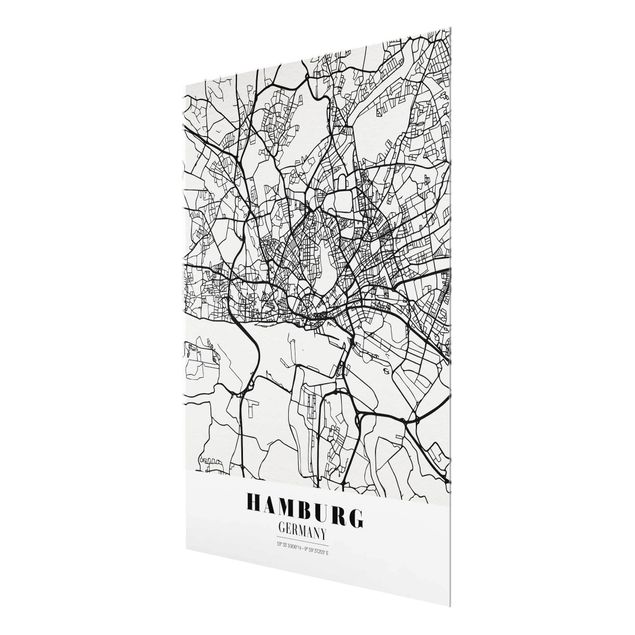 Black and white wall art Hamburg City Map - Classic