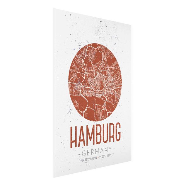 Glass prints maps Hamburg City Map - Retro