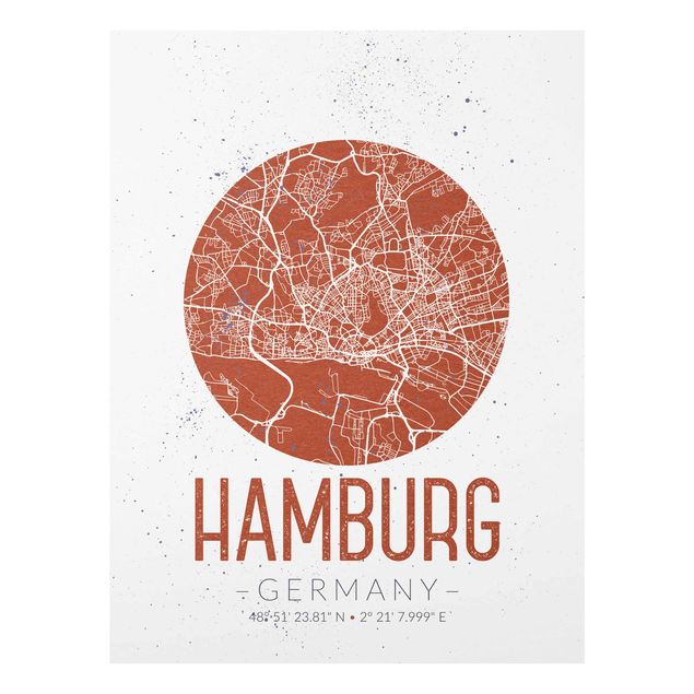 Glass prints sayings & quotes Hamburg City Map - Retro