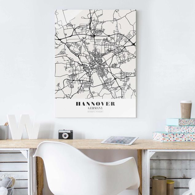 Glass prints black and white Hannover City Map - Classic