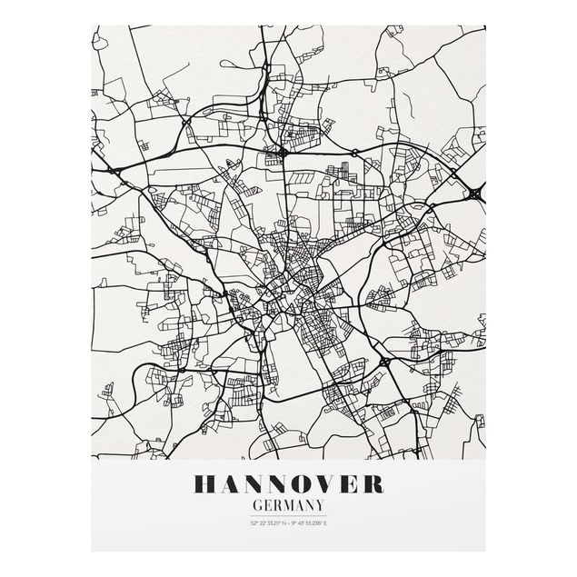 Black and white wall art Hannover City Map - Classic