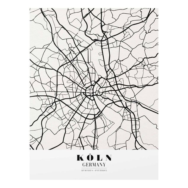 Black and white wall art Cologne City Map - Classic