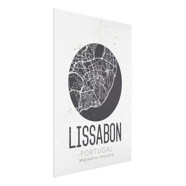 Glass prints sayings & quotes Lisbon City Map - Retro