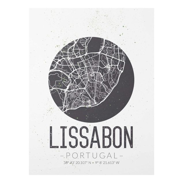 Prints black and white Lisbon City Map - Retro