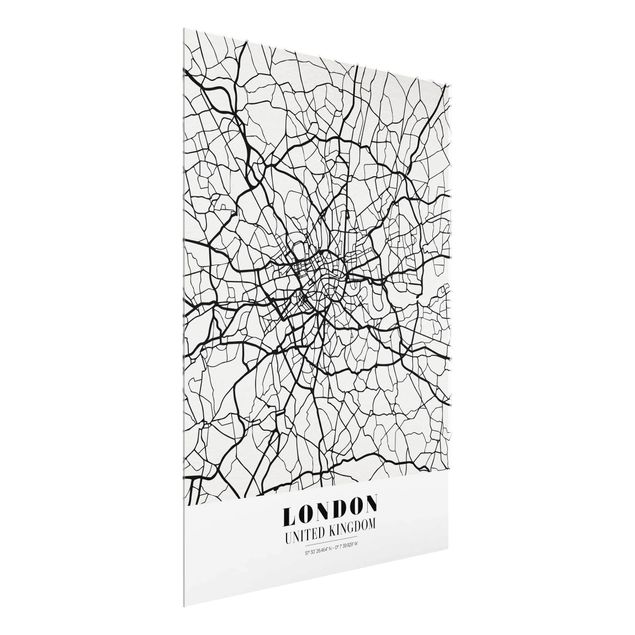 Glass prints black and white London City Map - Classic