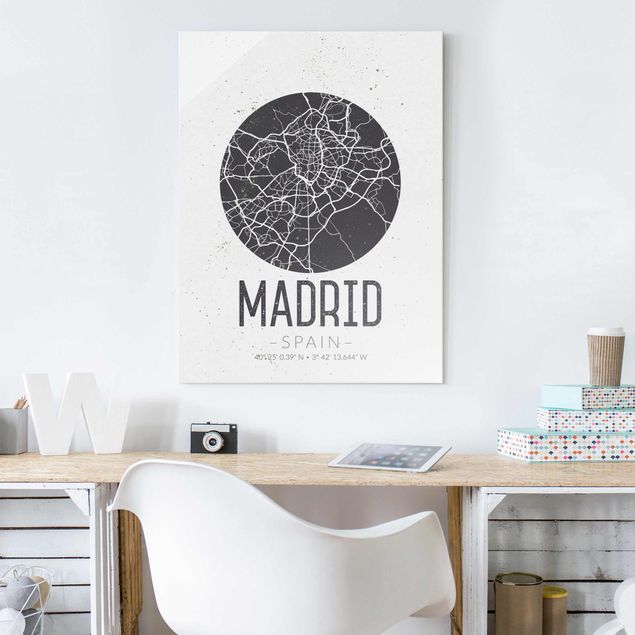 Glass prints maps Madrid City Map - Retro