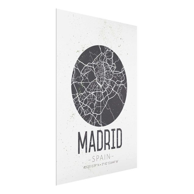 Glass prints sayings & quotes Madrid City Map - Retro