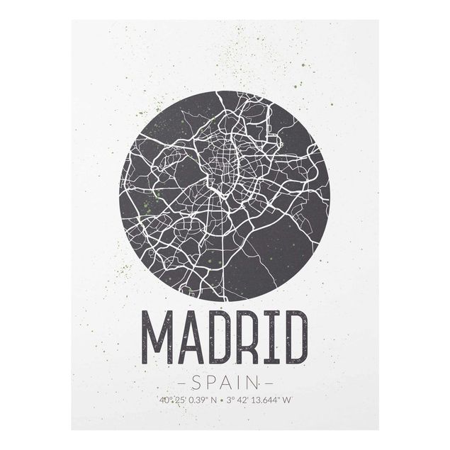Black and white wall art Madrid City Map - Retro